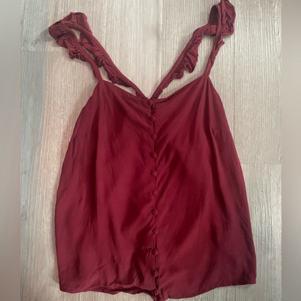 Madewell Ruffle-Strap Cami Top Burgundy Wine Red size 6 - Picture 6 of 10